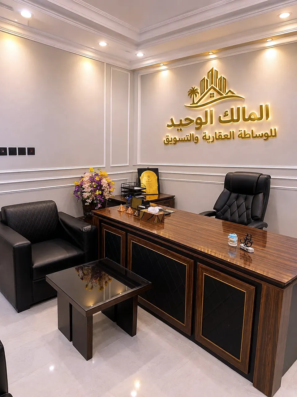 مكتب الإدارة وشعار المالك الوحيد للوساطة العقارية والتسويق